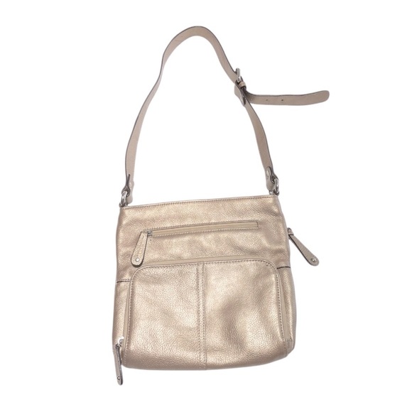 Tignanello Light Gold Metallic Leather Crossbody Bag. 9.25” H x 10”W - Picture 2 of 14